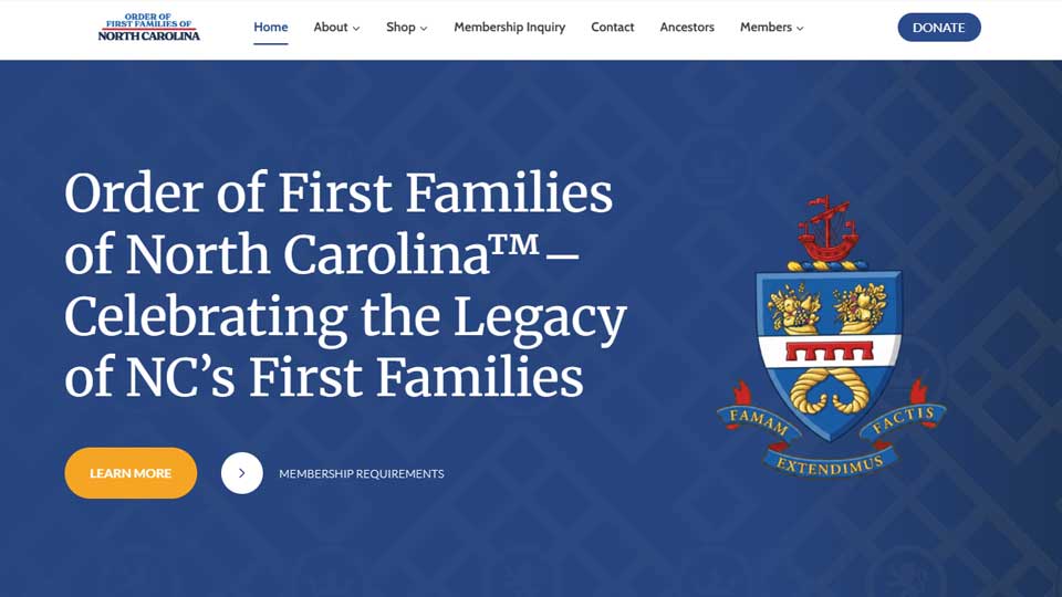 Order of First Families of North Carolina website screenshot