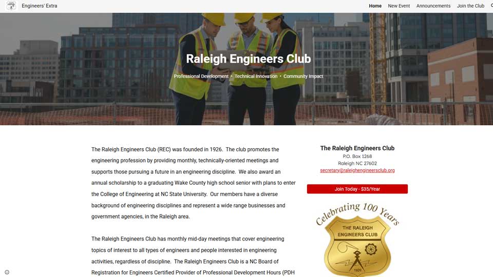 Raleigh Engineers Club website screenshot